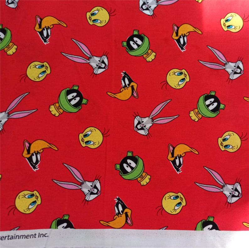 Tweety Bird and Looney Tunes Characters red! 1 Meter Medium Thickness Cotton Fabric, Fabric by Yard, Yardage Cotton or Style Clothes, Bags - fabrics-top