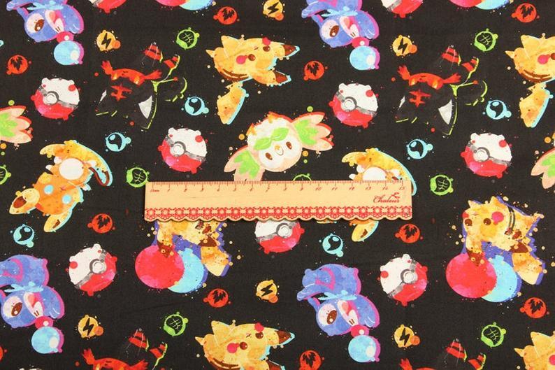 Pikachu Pocket Monster Series 3 Black! 1 Yard Medium Thickness Plain Cotton Fabric, Fabric by Yard, Yardage Cotton Fabrics Style Japanese - fabrics-top
