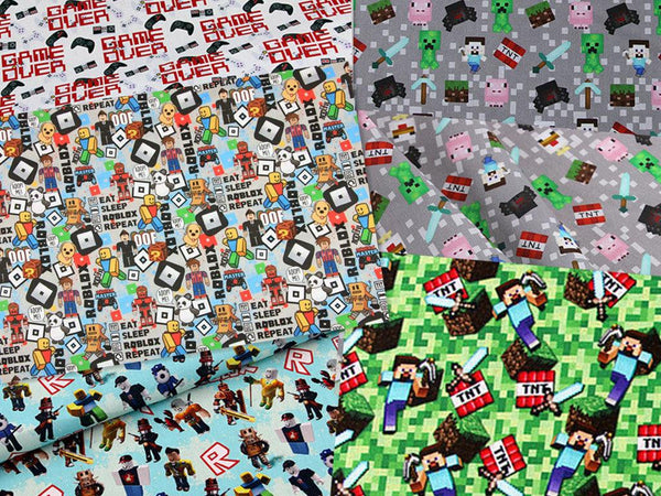 Roblox game Series 1 ! 1 Meter Medium Printed Cotton Fabric, Fabric by Yard, Yardage Cotton Fabrics online Game OVER