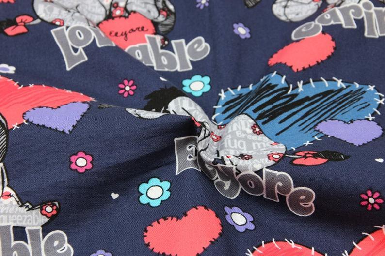 Eeyore blue Hearts /  thanks for the Lift  2 prints! 1 Meter Medium Thickness Cotton Fabric by Yard, Yardage Cotton for Style Clothes - fabrics-top