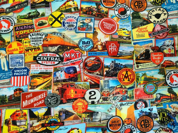 Retro American Trains logos ! 1 Meter Medium Thickness Plain Cotton Fabric, Fabric by Yard, Yardage Cotton Fabrics for  Style Garments, Bags