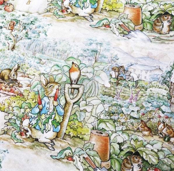 Peter Rabbit at garden! 1 Meter Top Quality Printed Plain Cotton Fabric, Fabric by Yard,  Cotton Fabrics for  Style Clothing, Bags - fabrics-top