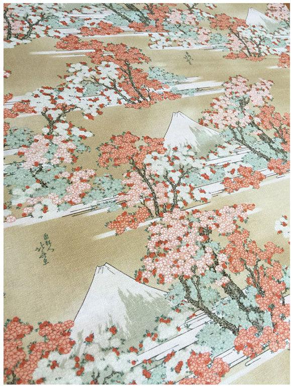 Mount Fujii and Sakura Japanese Ukiyo-e! 1 Meter Quality Printed Cotton, Fabrics by Yard, Fabric Yardage Floral Fabrics Japanese Style - fabrics-top