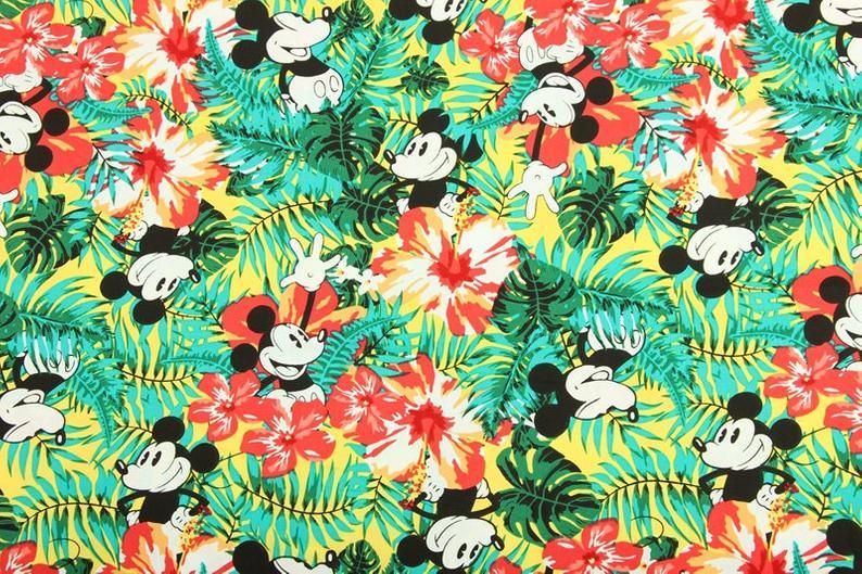 Mickey in Hawaii All Red! 1 Meter Medium Thickness  Cotton Fabric, Fabric by Yard, Yardage Cotton Fabrics for  Style Garments, Bags - fabrics-top