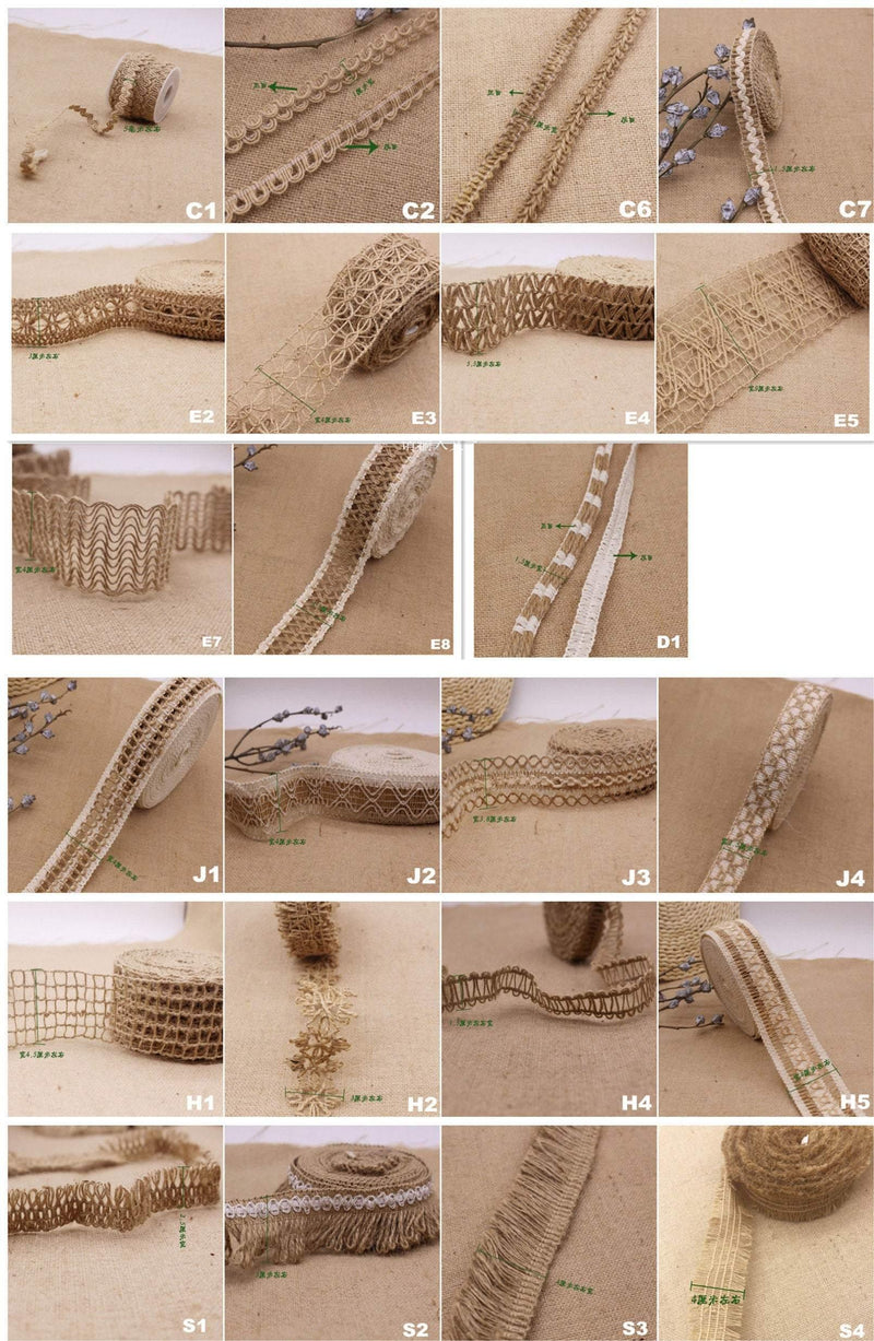 Retro 10 Yards of High Quality Narrow Flat Jute Lace Trim, Knitted Hemp Ribbon, Jute-Cotton Ribbon, Width 0.5~4cm, 23 Patterns, Lace Belt - fabrics-top