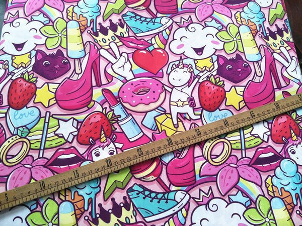 Sweet Pink Life! 1 Meter Printed Cotton Fabric, Fabric by Yard, Yardage Cotton Bag Fabrics, Children Fabrics,  Japanese - fabrics-top