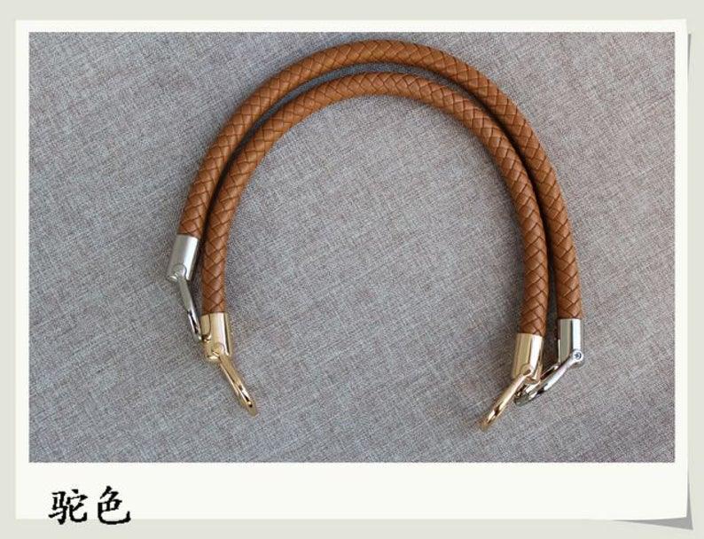 A Braided PU Leather Bag handle With Dismountable Buckles, flexible edition, total length 60 cm, Golden Clip Hardwares, 6 Colors available - fabrics-top