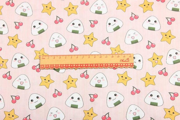 Onigiri (Japanese Rice Balls) おにぎり! 1 Meter Light Weight Cotton Fabric, Fabric by Yard, Yardage Cotton Fabrics for Style Clothes, Bags - fabrics-top