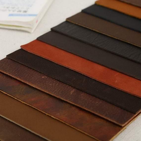 2 pcs of  Brown Genuine Cattle Leather Patch,Scrap Leather, 8.3cm*16cm, 7 inch, Multi colors available, Great For handmade wallet or purse - fabrics-top