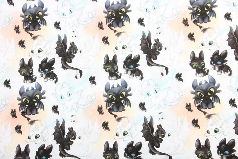 How to Train your Dragon Series 2 3 Color! 1 yard Printed Cotton Fabric, Fabric by Yard, Yardage Cotton Bag Fabrics, Children Fabrics - fabrics-top