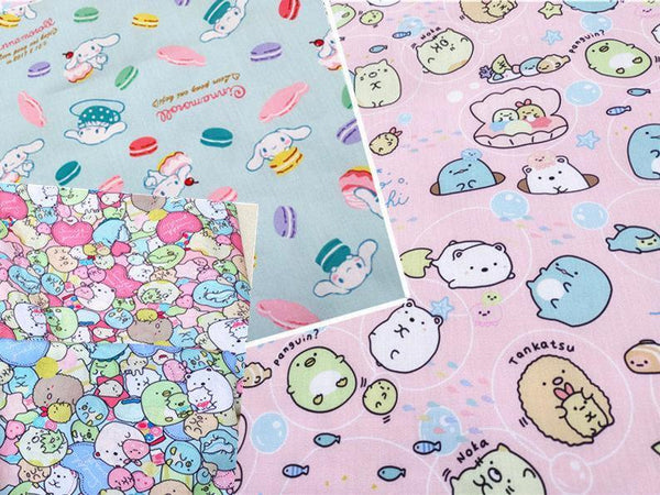 Cinnamoroll and sumikko gurashi! 1 Meter Light Weight Polyester Fabric, Fabric by Yard, Yardage Cotton Fabrics for  Style Garments, Mask