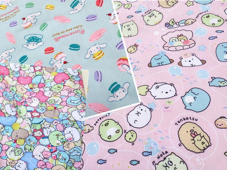 Cinnamoroll and sumikko gurashi! 1 Meter Light Weight Polyester Fabric, Fabric by Yard, Yardage Cotton Fabrics for  Style Garments, Mask