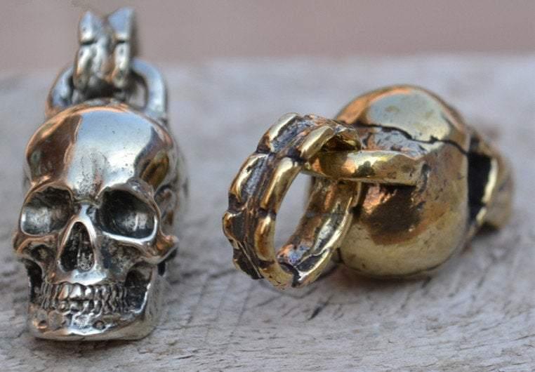 An Exquisite Brass Skull Accessory, Silver Skull Pendant, Great for Leather Handworks or other Crafts, Silver Skulls - fabrics-top