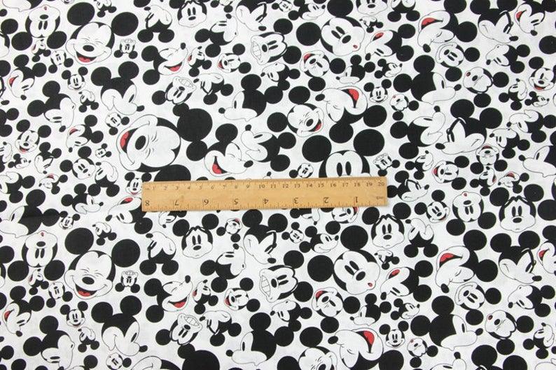 Grinning Mickey Faces white! 1 Meter Medium Thickness Twill Cotton Fabric, Fabric by Yard, Yardage Cotton Fabrics for Style Garments, Bags - fabrics-top