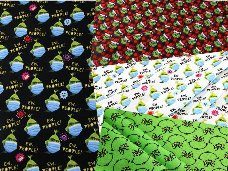 Ew, People! Grinch with Mask! 1 Meter Medium Children Plain Cotton Fabric, Fabric by Yard, Yardage Cotton Fabrics for  Style Garments, Bags