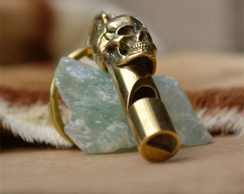 A Very Exquisite Brass Skull Whistle Accessory, Skull Pendant, Great for Leather Handworks or other Crafts, Brass Skulls SOS Whistle - fabrics-top