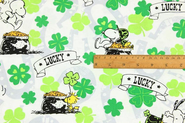 Lucky Snoopy with Shamrock Happy St Patrick's Day! 1 Meter Cotton Fabric, Fabric by Yard, Yardage Cotton Fabrics for  Style Garments, Bags - fabrics-top