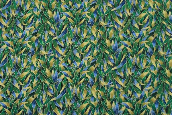 Green Leaves! 1 Meter Quality Printed Cotton, Bronzed Fabrics by Yard, Fabric Yardage Floral Fabrics Green Gold Style
