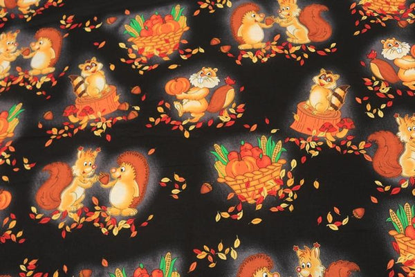 Autumn Animals! 1 Meter Medium Thickness Cotton Fabric, Fabric by Yard, Yardage Cotton Fabrics for Style Clothes, Bags Hedgehog squirrels