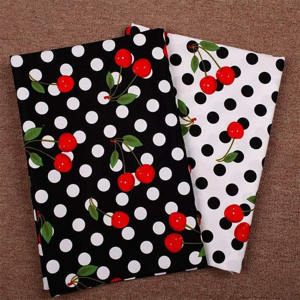 Cherry and Polka Dots! 1 Meter Fine Cotton Fabric, Fabric by Yard, Yardage Cotton Fabrics for  Style Dress Clothes Skirt - fabrics-top