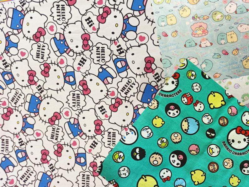 Hello Kitty white and Sumikkogurashi! 1 Meter Printed Cotton Fabric, Fabric by Yard, Yardage Cotton Bag Fabrics, Children Fabrics,  Japanese