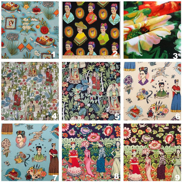 Frida Kahlo Collection! Quality Printed Cotton Fabrics by Yard, Fabric Yardage Frida Mexican Fabrics