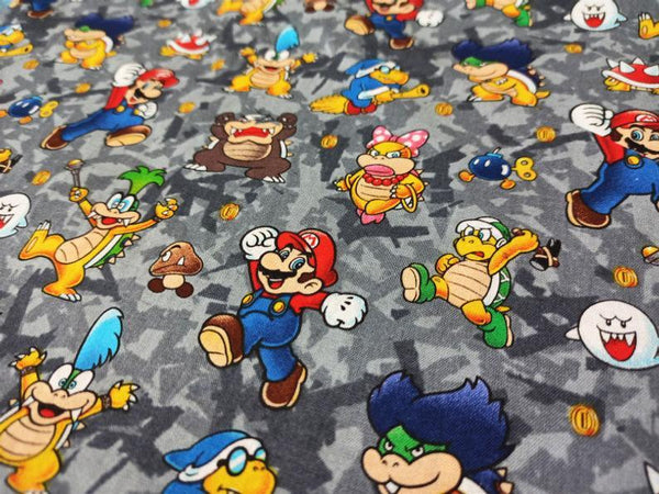 Super Mario and Monsters gray! 1 Meter Quality Medium Thickness Plain Cotton Fabric, Fabric by Yard, Yardage Cotton 202011