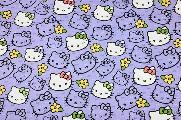 Hello Kitty Voilet! 1 Meter Printed Cotton Fabric, Fabric by Yard, Yardage Cotton Bag Fabrics, Children Fabrics, Kids, Japanese