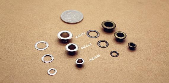 100 Sets Pack of Grommets Eyelets, Silver, Bronz, 4mm 6mm 8mm, 14mm, 2 Part, Installation Tool also Available