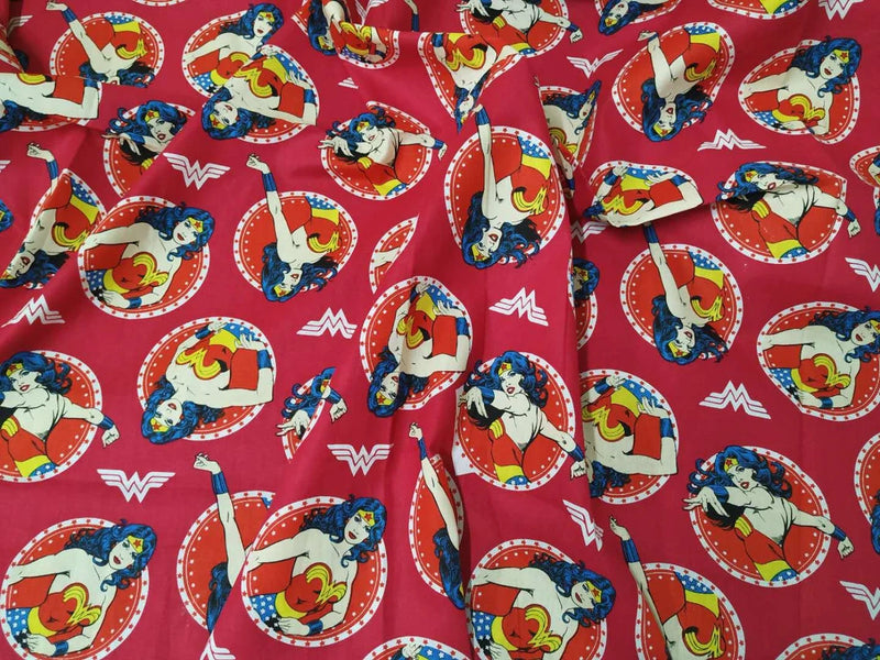 Red Wonder Woman Marvel Super Heroes! 1 Yard Quality Medium Thickness Plain Cotton Fabric Yardage