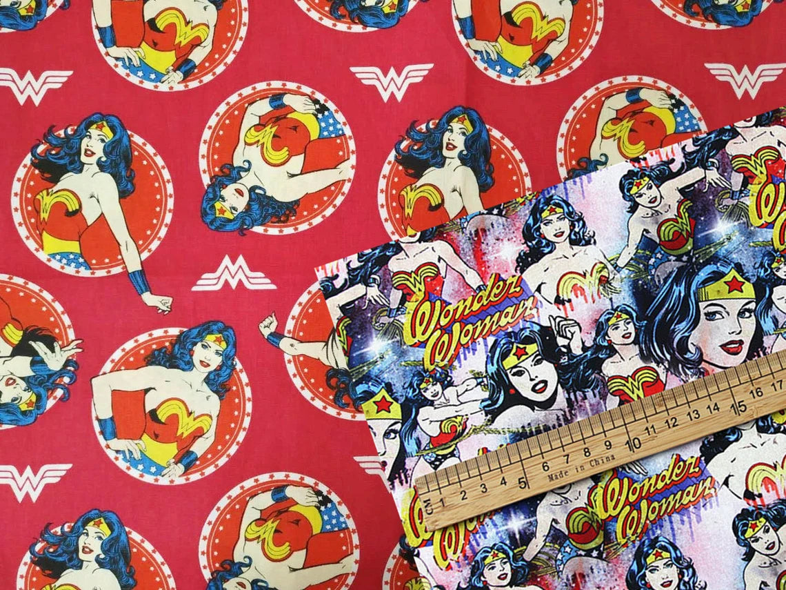 Red Wonder Woman Marvel Super Heroes! 1 Yard Quality Medium Thickness Plain Cotton Fabric Yardage