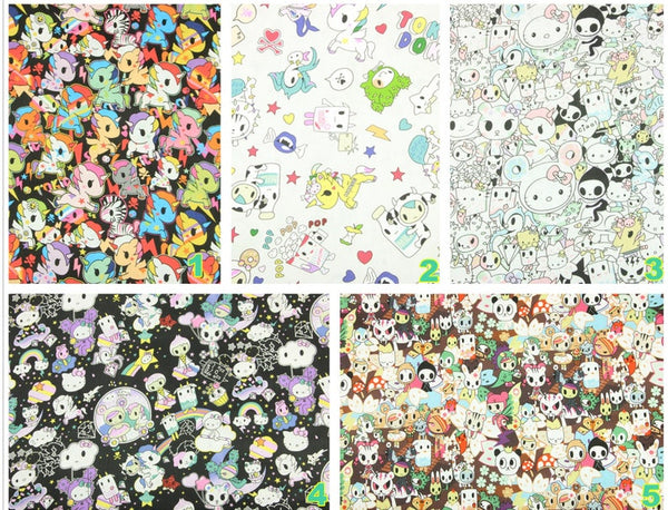 Tokidoki Anime Characters Series 8 5 Prints! 1 Yard Quality Printed Cotton Fabric, Fabric by Yard, Yardage Cotton Children Fabrics, Japanese