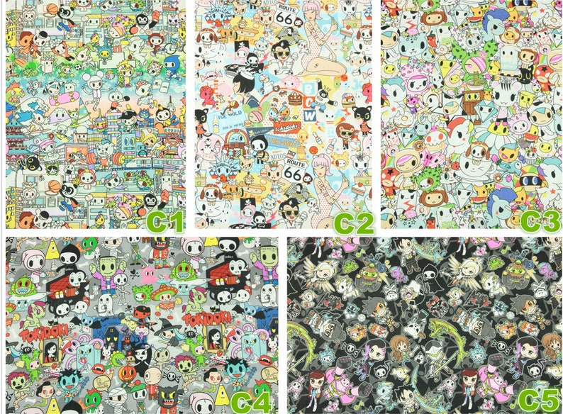 Tokidoki Anime Characters Series 6 14 Prints ! 1 Yard Quality Printed Cotton Fabric by Yard, Yardage Cotton Children Fabrics, Japanese