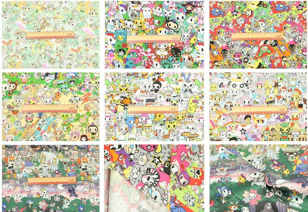 Tokidoki Anime Characters Series 7 7 Prints! 1 Yard Quality Printed Cotton Fabric, Fabric by Yard, Yardage Cotton Children Fabrics, Japanese