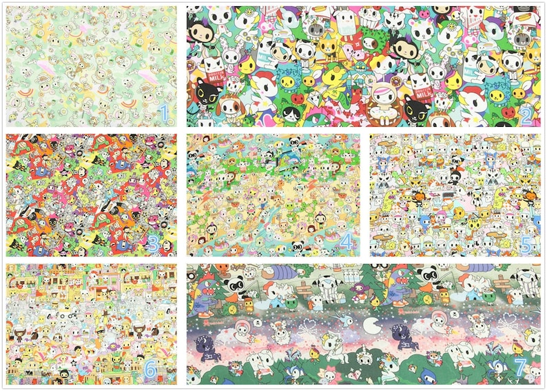 Tokidoki Anime Characters Series 7 7 Prints! 1 Yard Quality Printed Cotton Fabric, Fabric by Yard, Yardage Cotton Children Fabrics, Japanese
